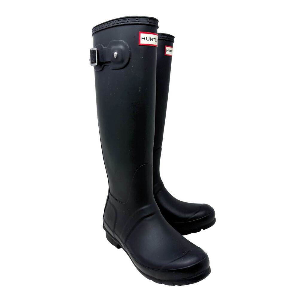 Hunter Matte Black Original Tall Rain Boots Women's Size 6 VGUC Pull On